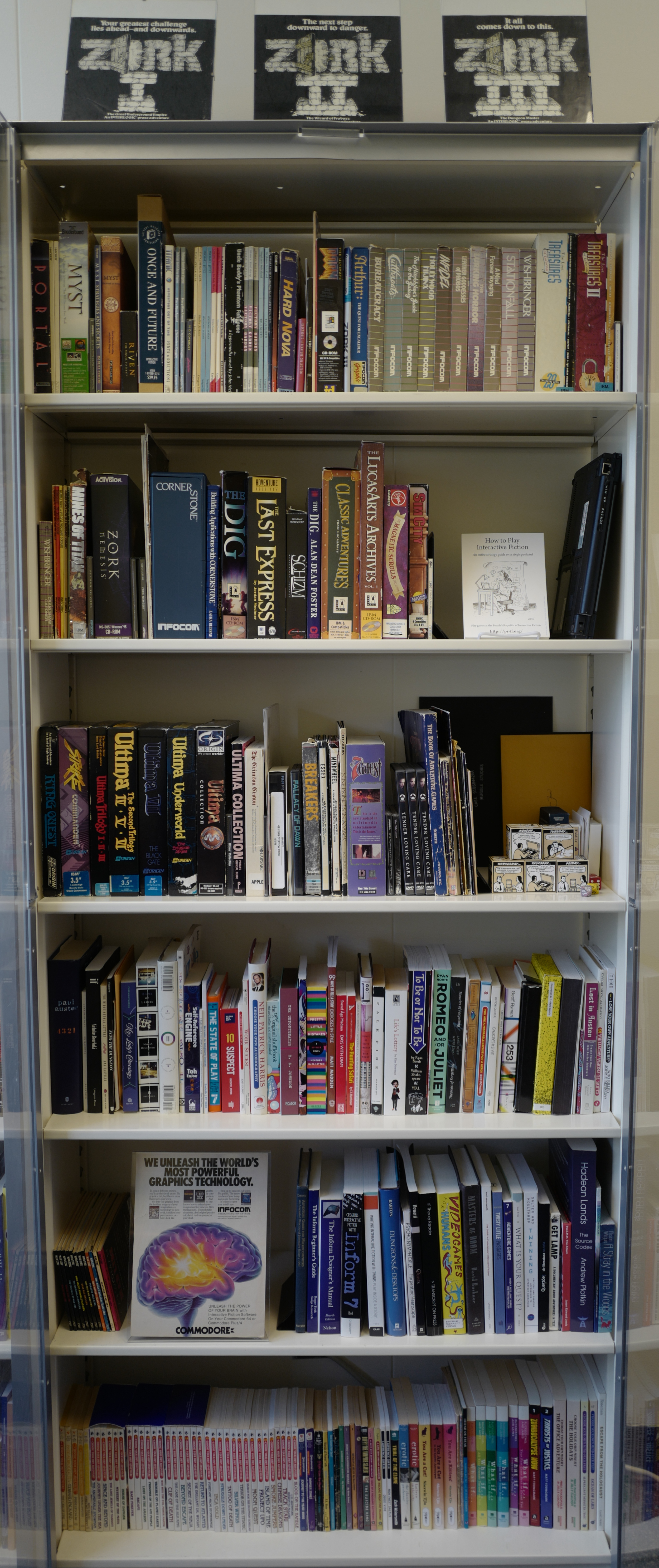 The Interactive Narrative Collection, with software, books, and more. Not the way it is currently shelved!