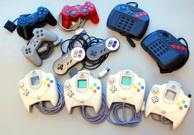 Photo of game station controllers